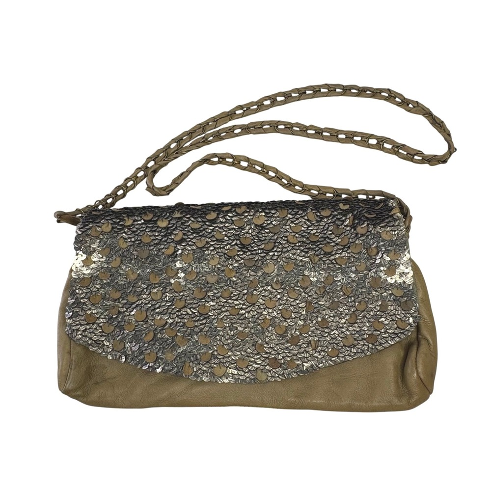 Antik Batik leather Dream Wallet sequined crossbody bag brown